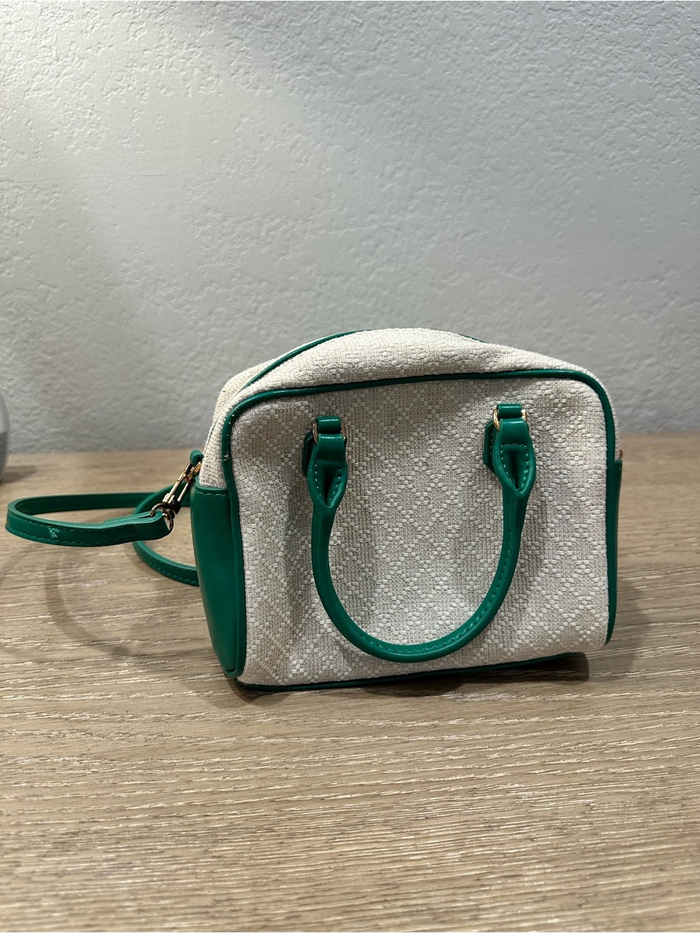 Zara Cream Crossbody Satchel with Green Trim